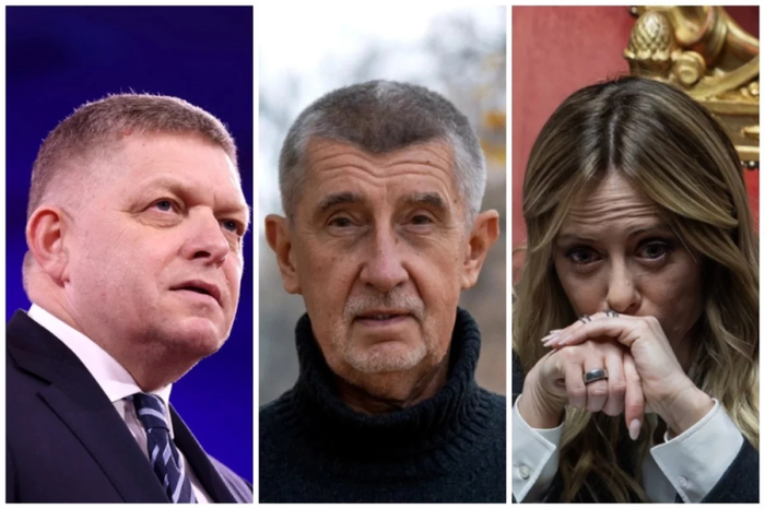 Слева направо: Роберт Фицо, Андрей Бабиш, Джорджа Мелони. Коллаж АиФ