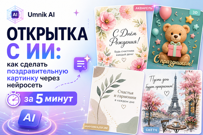 Один промпт - разные стили открытки с помощью нейросети