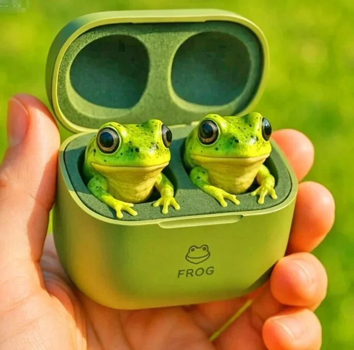 Musical environment, my guys! - It Is Wednesday My Dudes, Wednesday, Frogs, Headphones, Wireless headphones, AirPods, Neural Networks, GIF