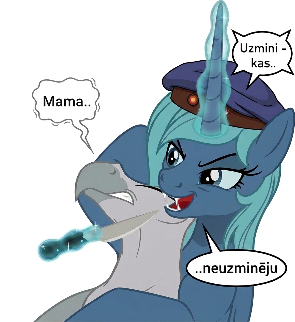 No Imperial who sets foot on the soil of Vendonia will leave it alive. - My little pony, Alicorn, Princess Platinum, Neural network art, Original character, Equestria at War, Knife, Griffin