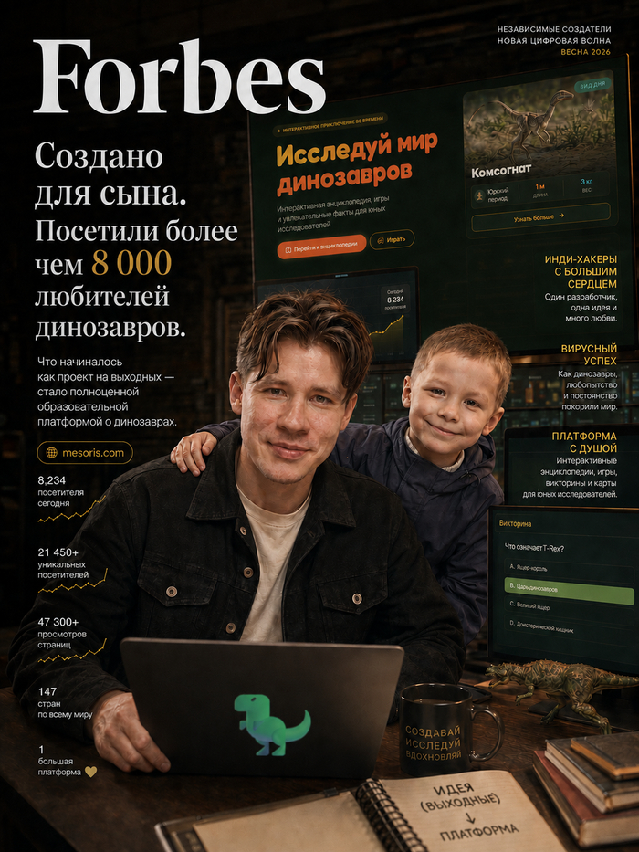 Это я после того, как узнал, что на наш бесплатный познавательный сайт про динозавров для детей зашло 8600+ человек за 4 дня