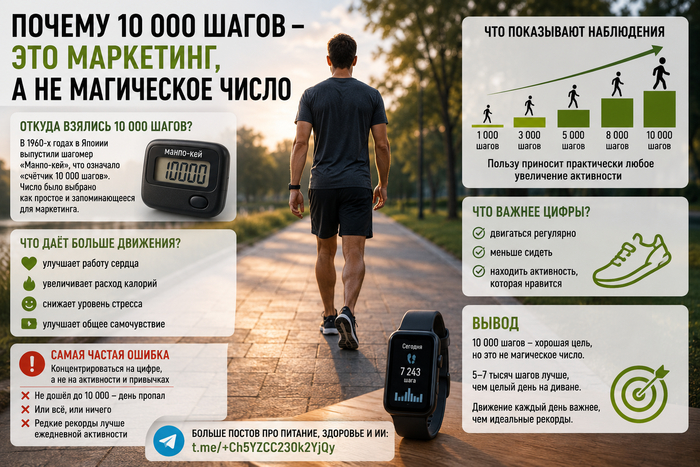 Почему 10 000 шагов — это маркетинг, а не магическое число