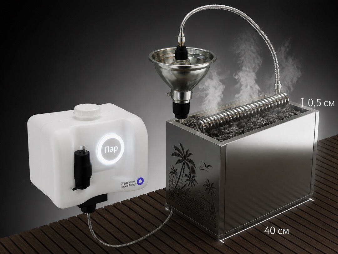 In fact, I have a system like this in my sauna: a tank, a steam generator, a motor, and a relay from a smart home system. - My, Sauna, Picture with text, Images, Video, Short videos