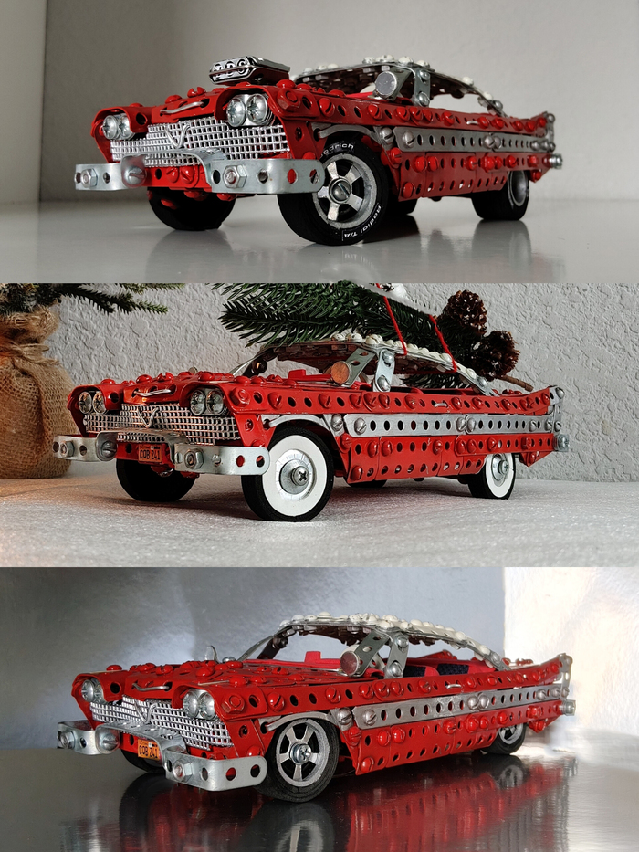 1958 Plymouth Fury из металлического конструктора, проволоки, резины и картона