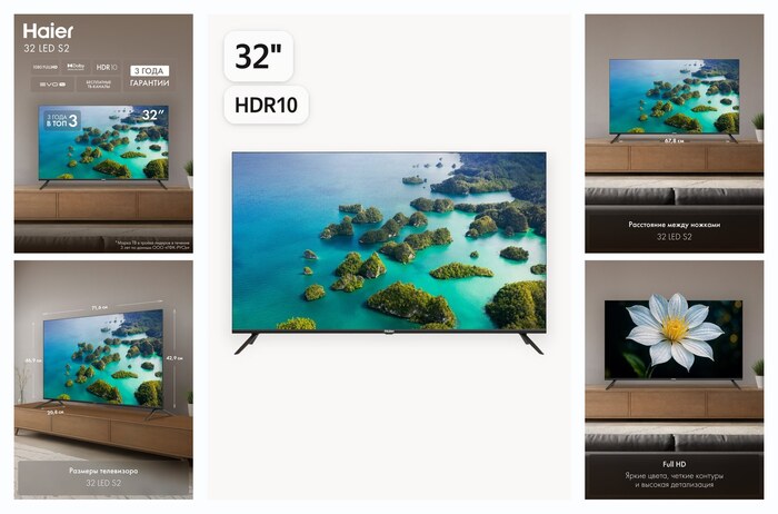Телевизор Haier 32″ LED S2, Smart TV, Android 11, Wi-Fi, Bluetooth, голосовой поиск, Full HD, черный