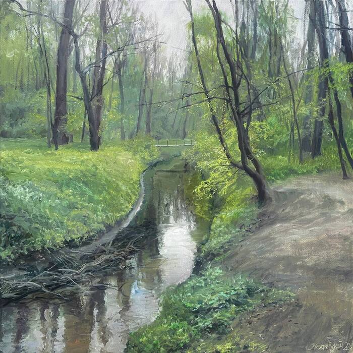 Майское утро, после дождя. 60х60. Холст. Масло