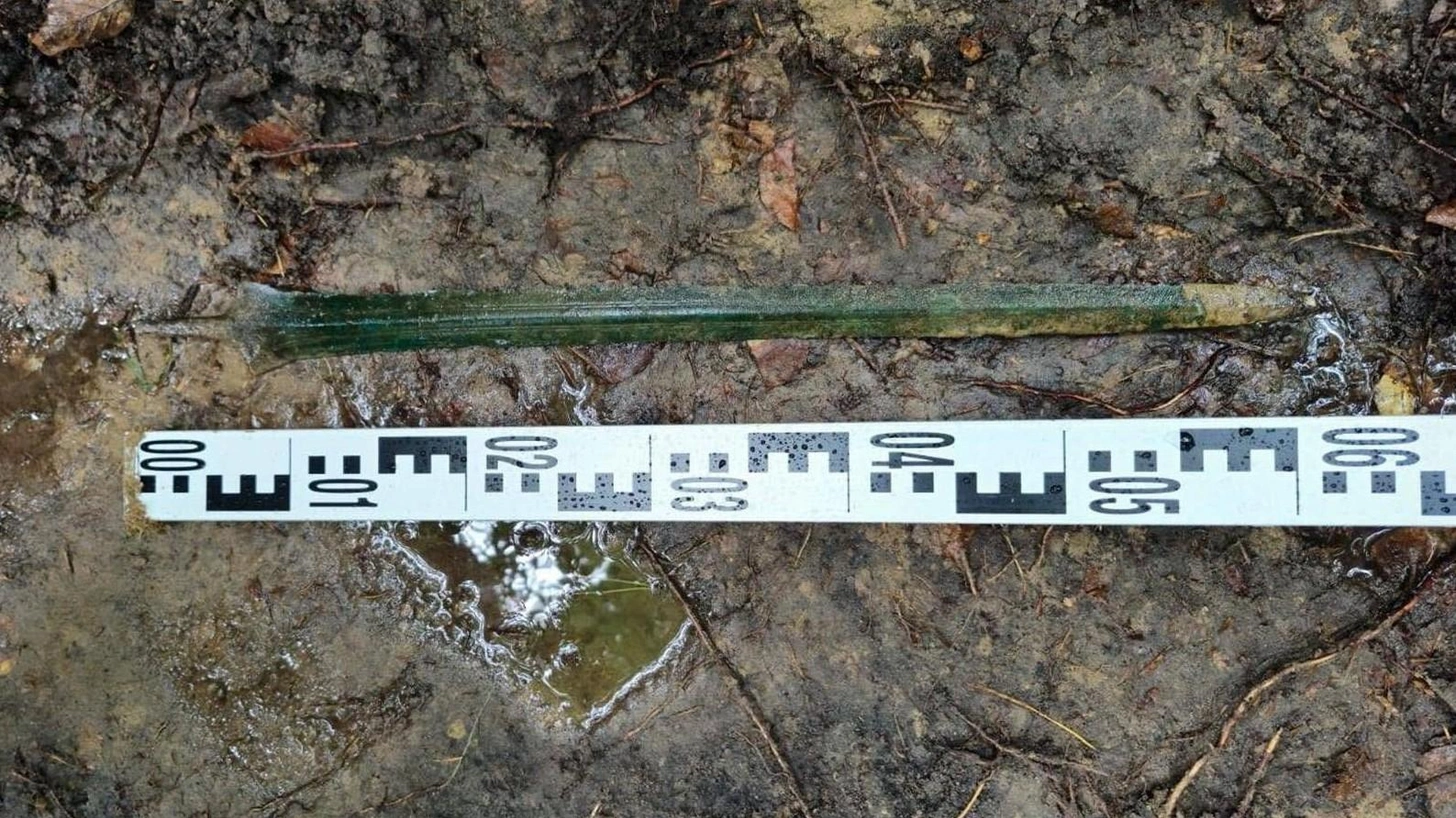 An ancient sword in perfect condition was found in the ground for 2,900 years, point down. - Archeology, Ancient artifacts, Steel arms, Europe, Weapon, History (science), Longpost