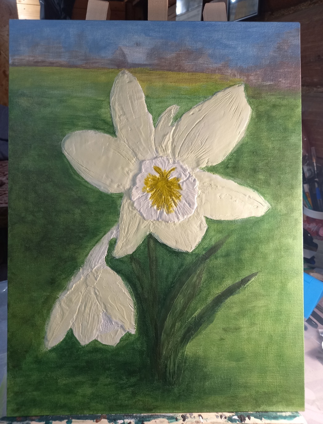 From White Relief to Bokeh: How My Narcissus Came to Life (The Process Inside) - My, Painting, Acrylic, Textures, Daffodils flowers, Creation, Creative people, Self-taught artist, Needlework with process, Painting, Author's painting, Spring, With your own hands, Longpost