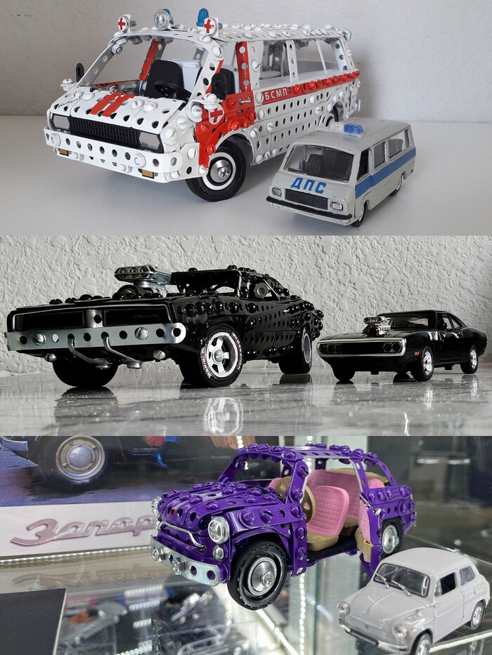 РАФ, Dodge, ЗАЗ из металлического конструктора, проволоки, резины и картона