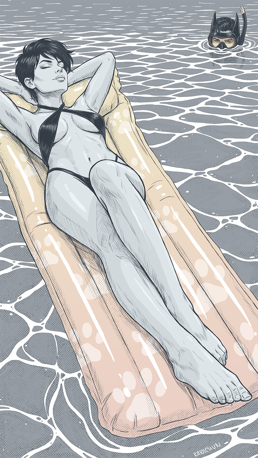 Cats, mice, the sea... my new drawing with Selina Kyle and Batman - My, Art, Digital drawing, Illustrations, Drawing, Artist, Summer, Karachun, Longpost