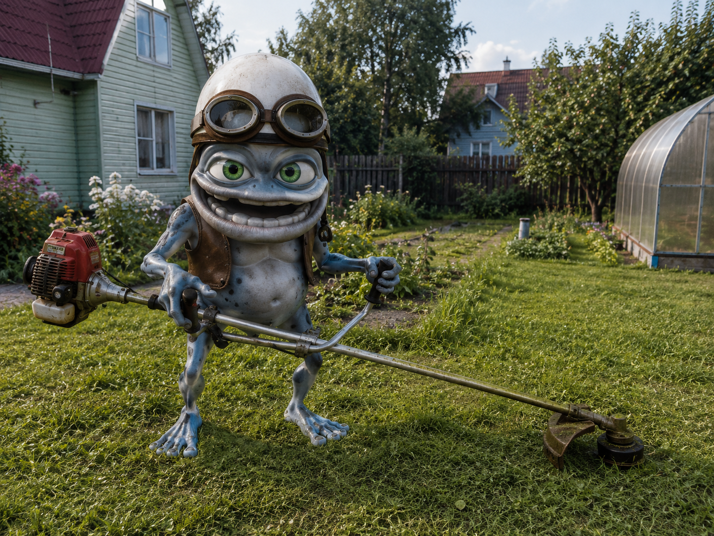 Answer: A point for those who like to drive their neighbors crazy. - My, Mower, Trimmer, Selfishness, Dacha, Village, Petrol, Rudeness, Troubled neighbors