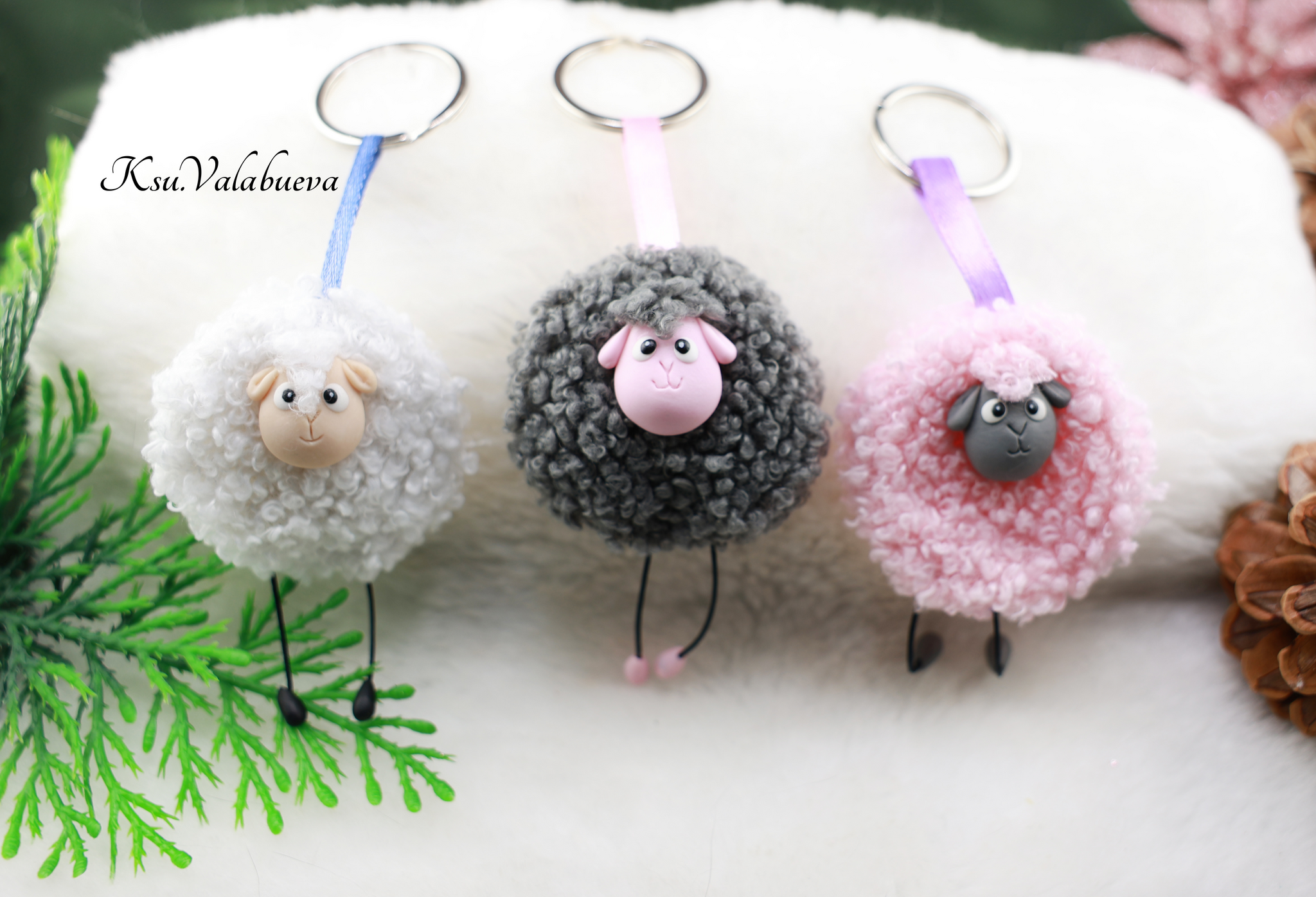 Keychain Cute Sheep - My, Needlework without process, Handmade, Needlework, Polymer clay, Sheeps, Keychain