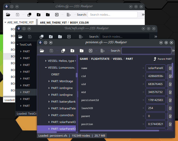 Окна SFS Analyzer с разными темами.