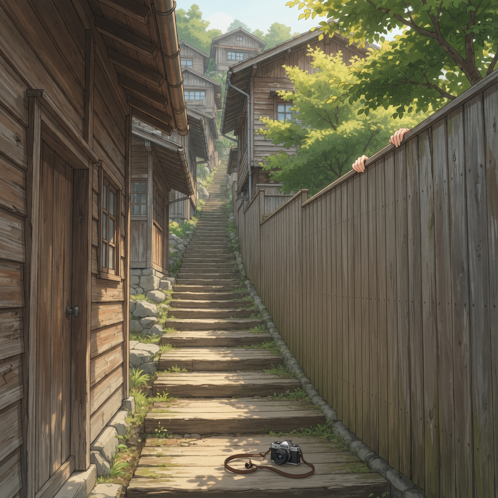 There's always something interesting behind the high fence... - Series Ginger and Winter, My, Neural Network Content, Neural network art, Anime art, Art, Anime, Original character, Girls, Kitsune, Animal ears, Tail, Fence, Curiosity, Ginger & White, Longpost