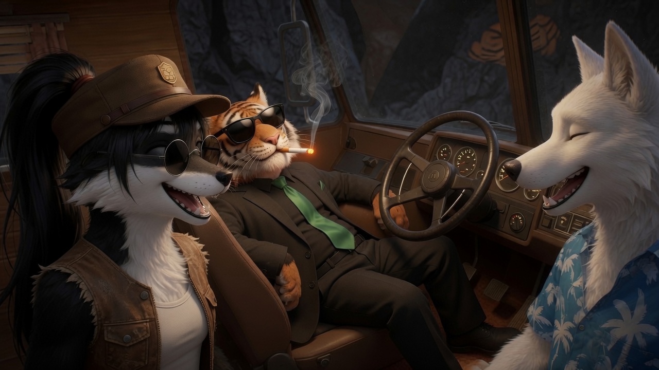 Furry art by Wolfmks #3859 for The Hangover in the RV - My, Neural Network Content, Furry, Longpost