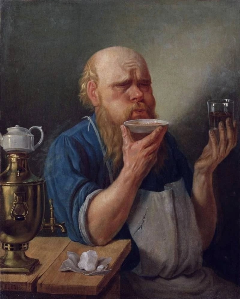 Andrey Popov. Craftsman Drinking Tea, 1865 - Series Fine Arts RUUSSR, Painting, Painting, Tea