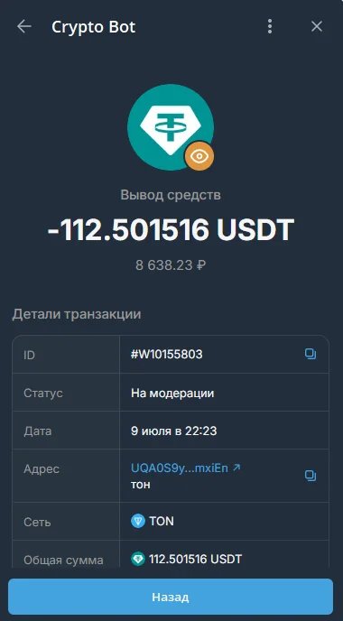 Crypto Bot froze my 112 USDT. I passed KYC, but support has been silent for 11 days. I'm at a dead end. - My, Cryptocurrency, Fraud, Freezing, Help, Negative