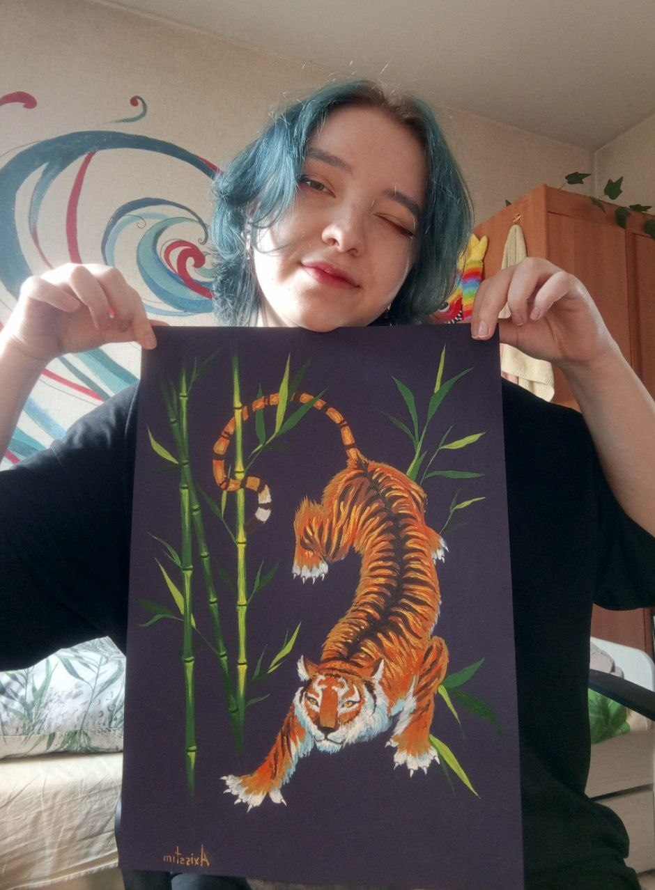 Tiger drawing with acrylic paints - Art, Drawing, Art, Tiger, Acrylic, Painting, Longpost
