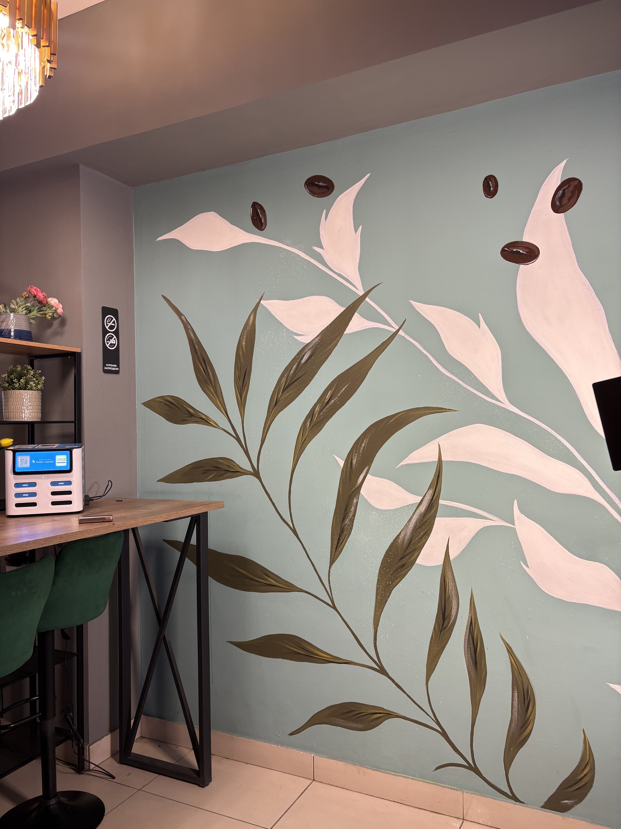I drew on the walls in a coffee shop. - Beginner artist, Artist, Girl with tattoo, Painting, Longpost, cat