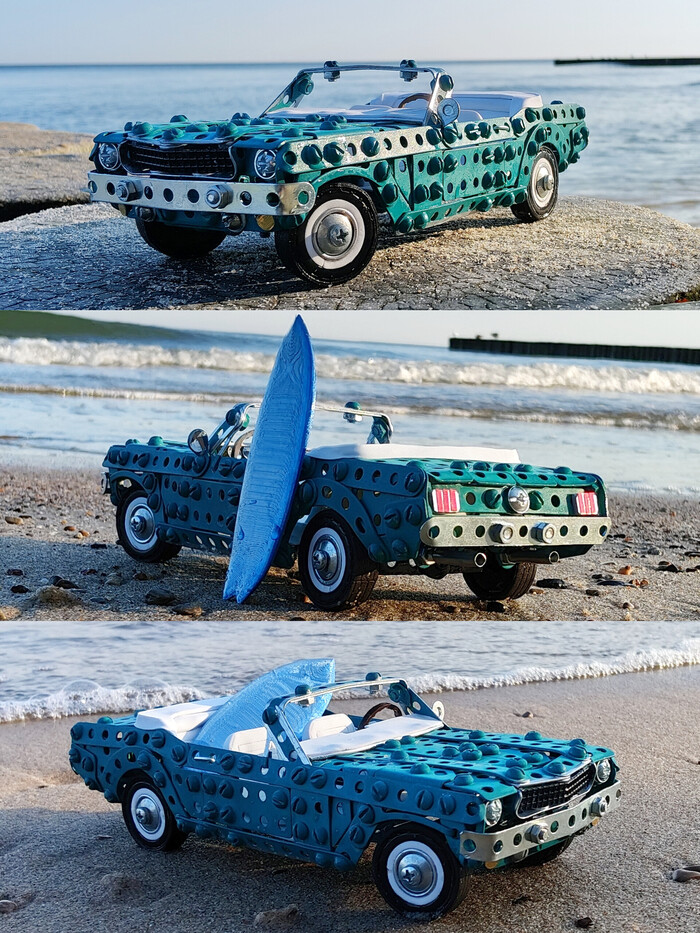 1966 Ford Mustang из металлического конструктора, проволоки, резины и картона