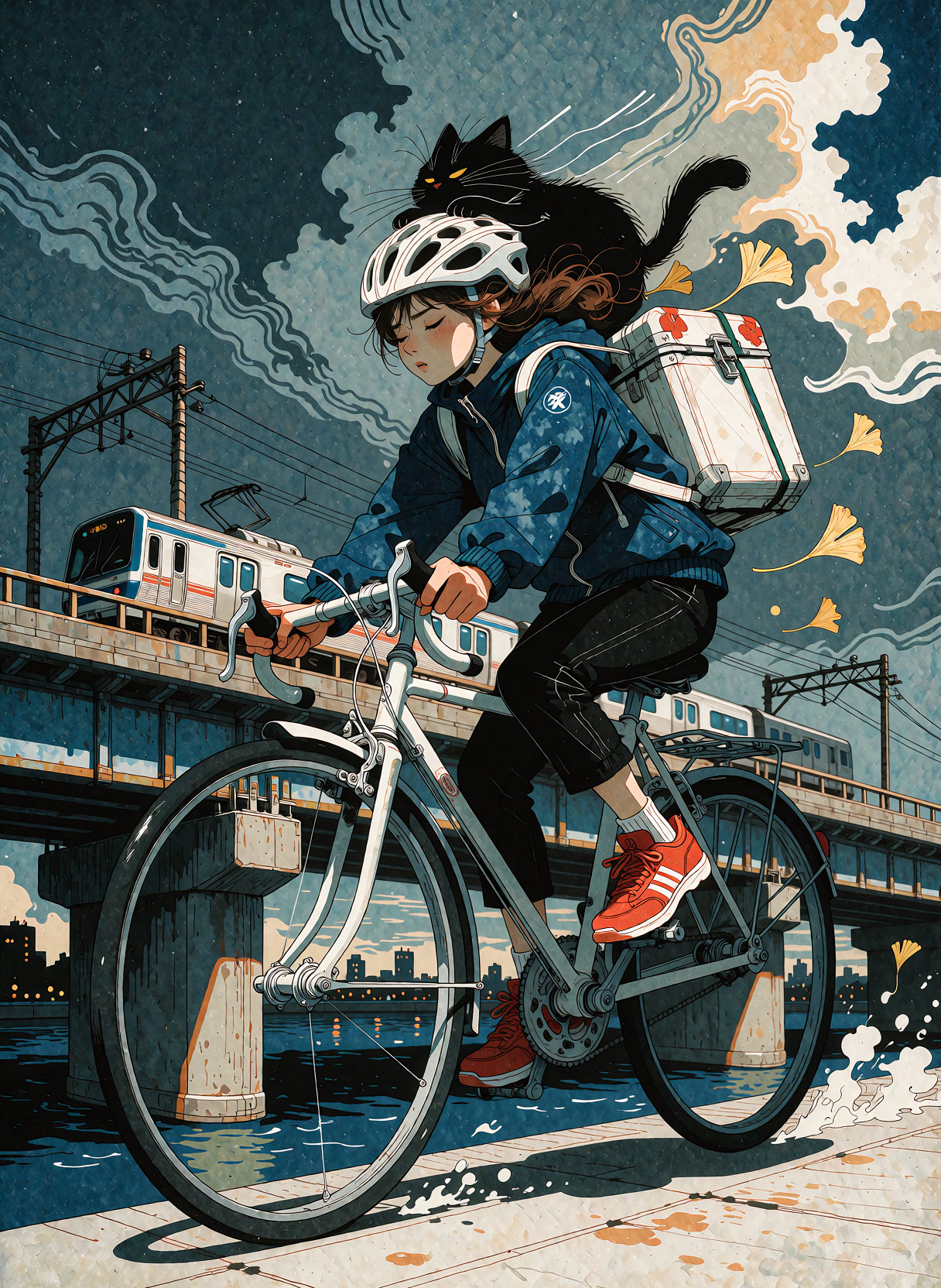 AI Art: Krea 2 – A courier under a thunderstorm in modern ukiyo-e style - Neural Network Content, Stable diffusion, Neural Networks, Ukiyo-e, Telegram (link), Longpost, , Neural network art, Prompt