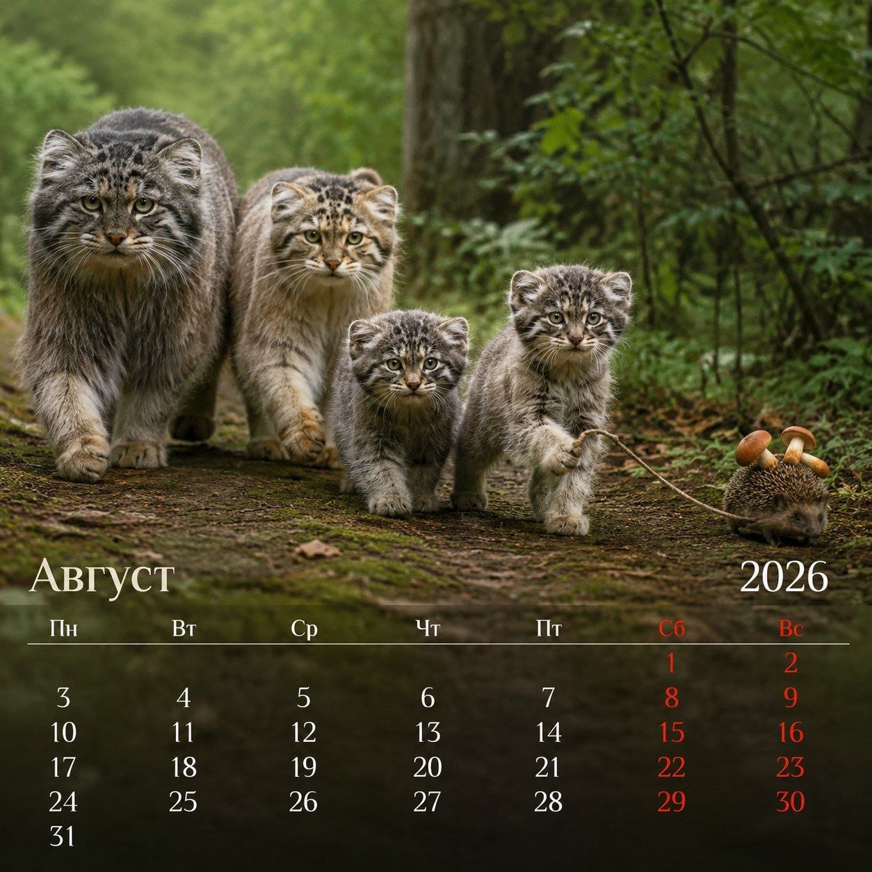 Pallas's Cat Calendar, August 2026 - Series Calendars Ot Pallas cat, Neural Network Content, Wild animals, Predatory animals, Cat family, Small cats, Pallas' cat, Images, The calendar, Neural network art, Photoshop, Longpost
