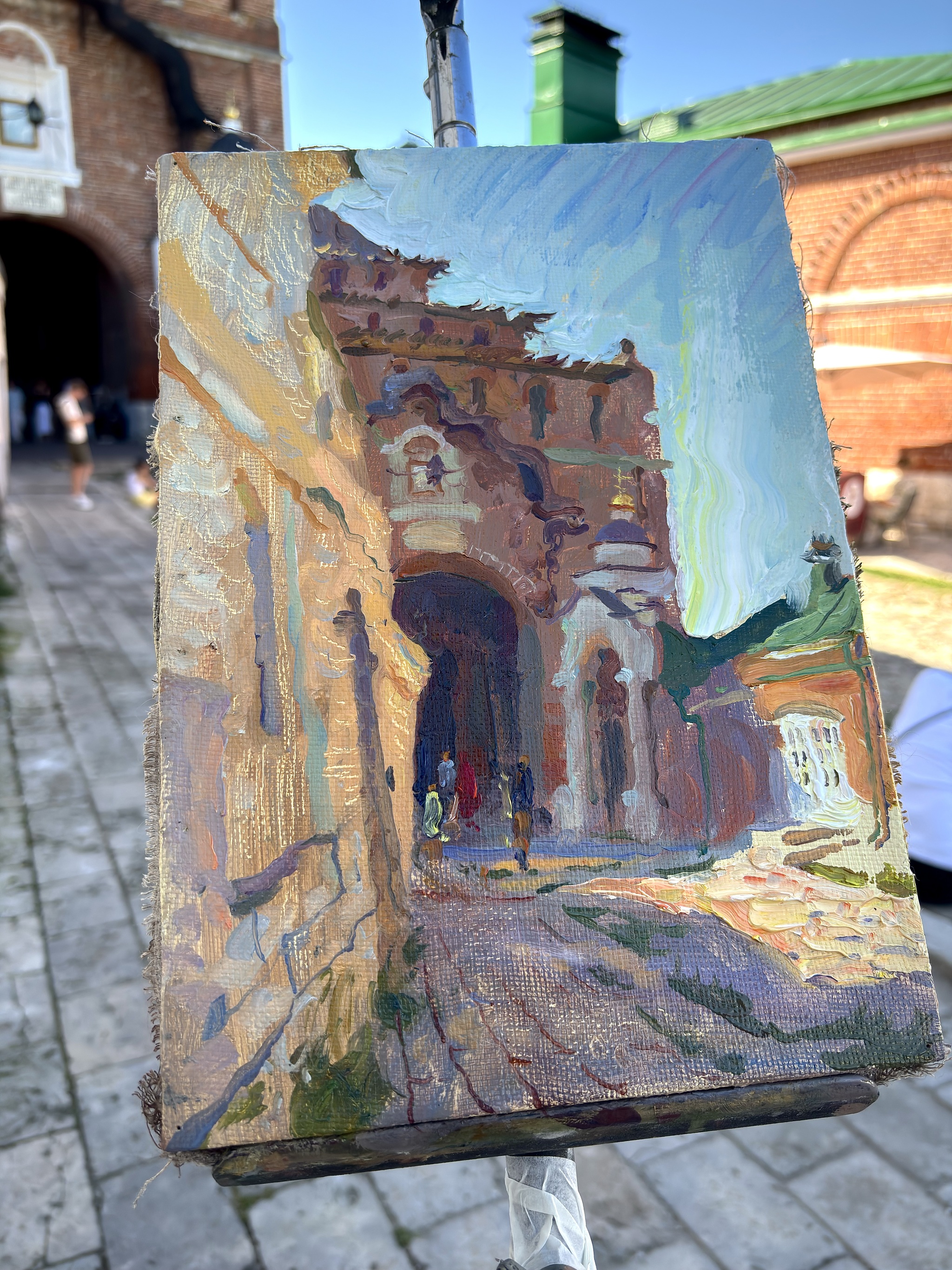 A Day in Kolomna. 2026. Sketches. Oil on canvas, 20x30 cm. Kremlin. Kalachi. Sunsets. - My, Art, Traditional art, Modern Art, Painting, Painting, Kolomna, Kremlin, Summer, The sun, Town, People, Etude, Author's painting, Longpost