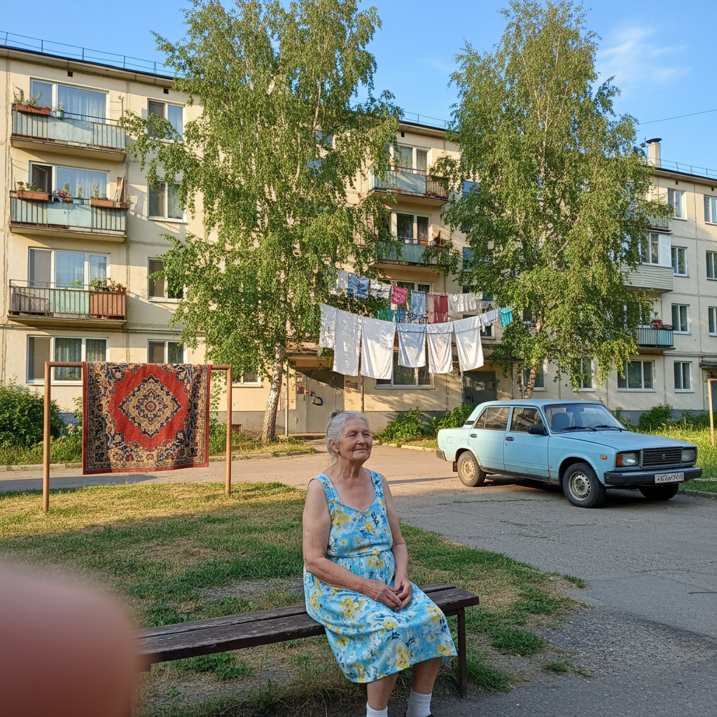 Six neural networks were asked to draw a yard with a foreign car based on a description—four of them came up with a Zhiguli. - My, Neural Networks, Generating Images, Flux, Artificial Intelligence, Experiment, Courtyard, Five-story building, Longpost