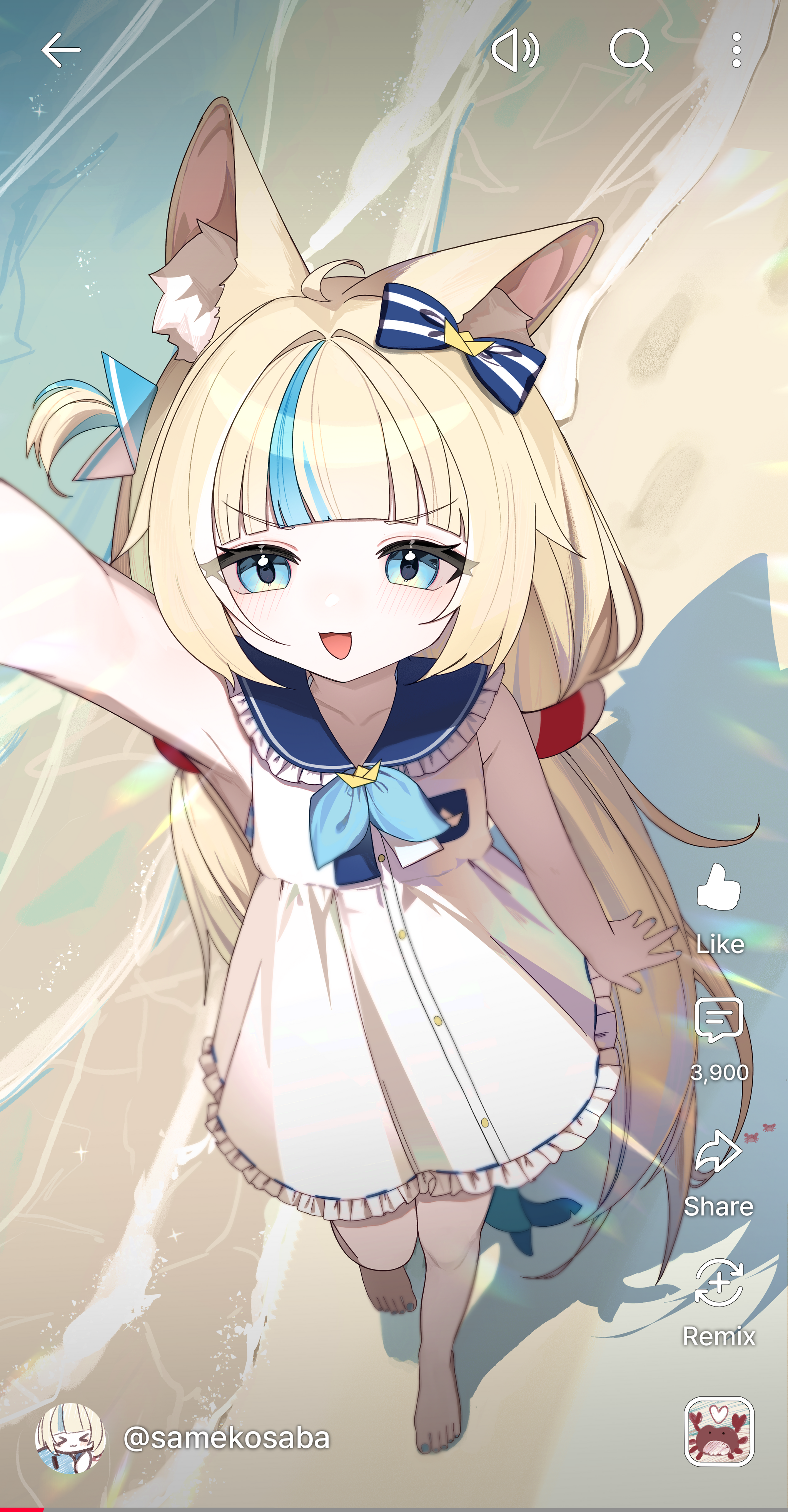 Saba's shorts - Anime, Anime art, Animal ears, Virtual youtuber, Sameko Saba, Longpost