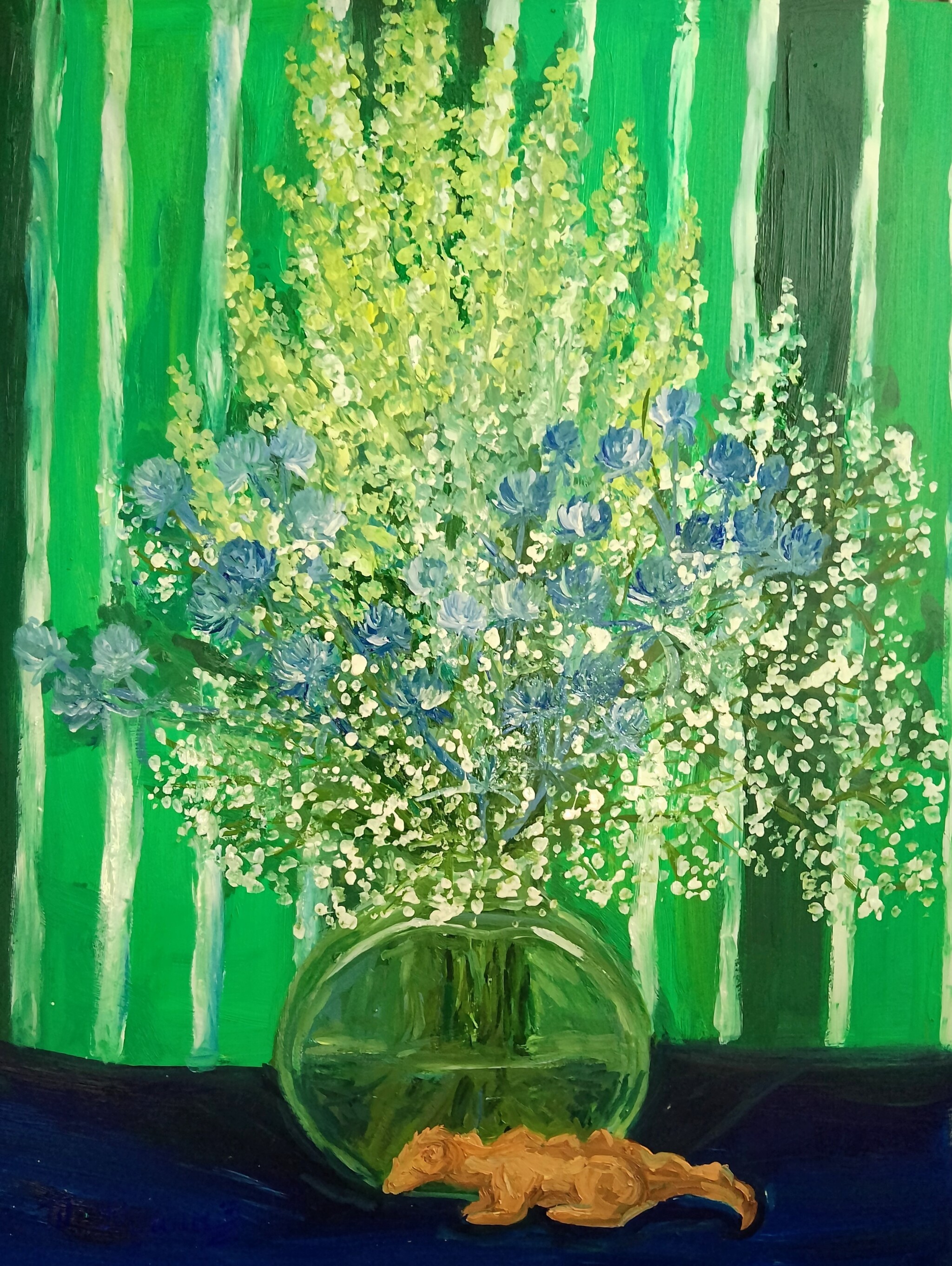 Still life with eryngium (oil paint) - My, Art, Still life, Flowers, Oil painting, Oil paints, The Dragon, Wormwood, Feverweed, Drawing, Traditional art