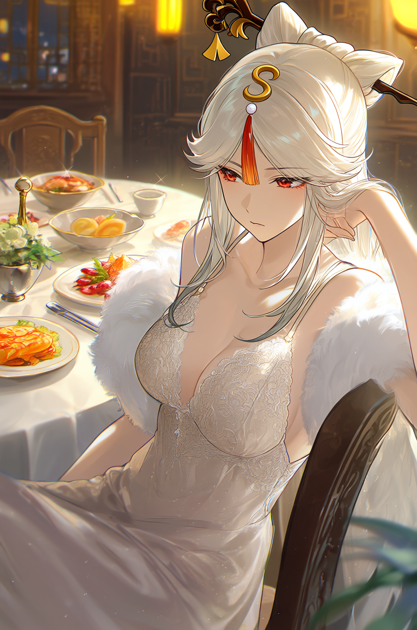 Good night with Ning Guang - Neural Network Content, Genshin impact, Anime art, Pixiv, Anime, Neural network art, Ningguang, Longpost