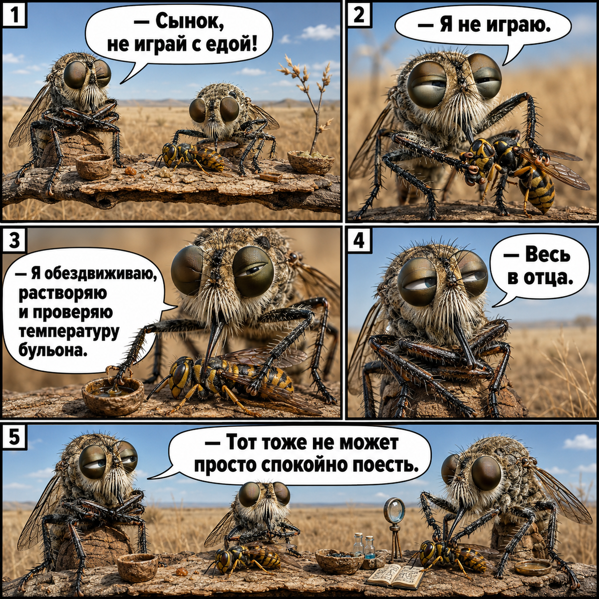 Giant Quack: A monster fly turns a wasp into a cocktail. Literally. - Муха, Insects, Arthropods, Animals, Wild animals, Zen, Yandex Zen, Yandex Zen (link), Longpost
