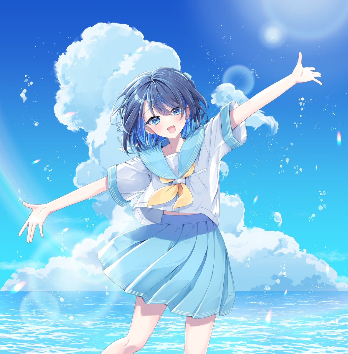 It's so nice at the sea in summer, isn't it? - Anime, Anime art, Summer, Sea