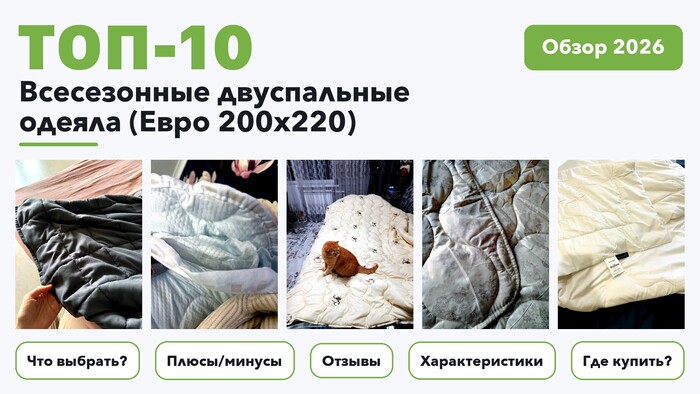 Лучшие всесезонные двуспальные одеяла (Евро 200x220) 2026: выбрали лучшее по более 930 отзывам покупателей