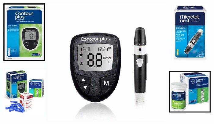 Глюкометр Контур Плюс (Contour Plus) с покалывателем + тест-полоски Контур Плюс № 50 + ланцеты №25