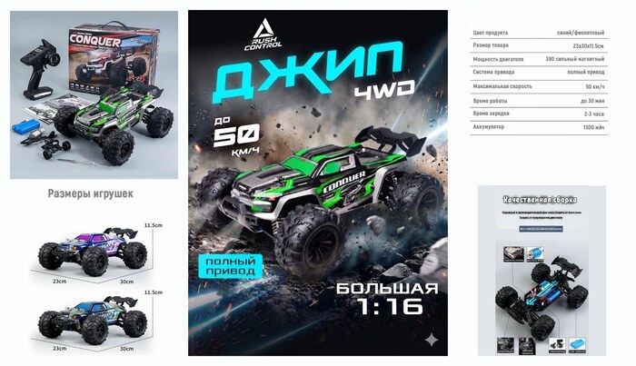 Скоростной джип на радиоуправлении RUSH CONTROL Rapidly, машинка на пульте