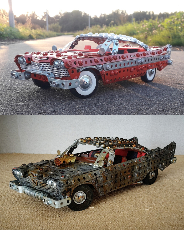 Plymouth Fury "Christine", "Fallout 2" из металлического конструктора, проволоки, резины и картона