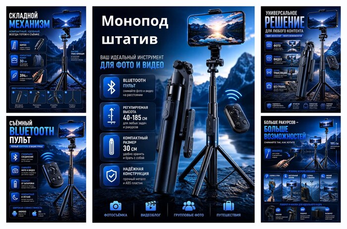Монопод штатив для телефона 3 в 1 185 см с Bluetooth пультом селфи палка для фото и видео . Монопод трипод с пультом