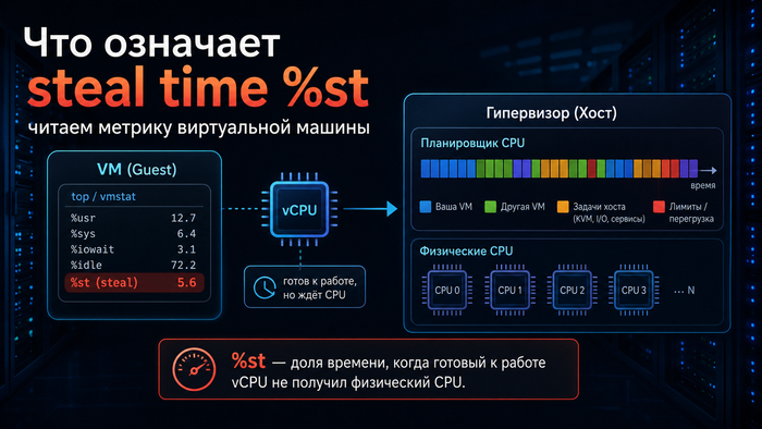 CPU steal time %st �� VPS: vCPU ������� ���������� CPU � �����������