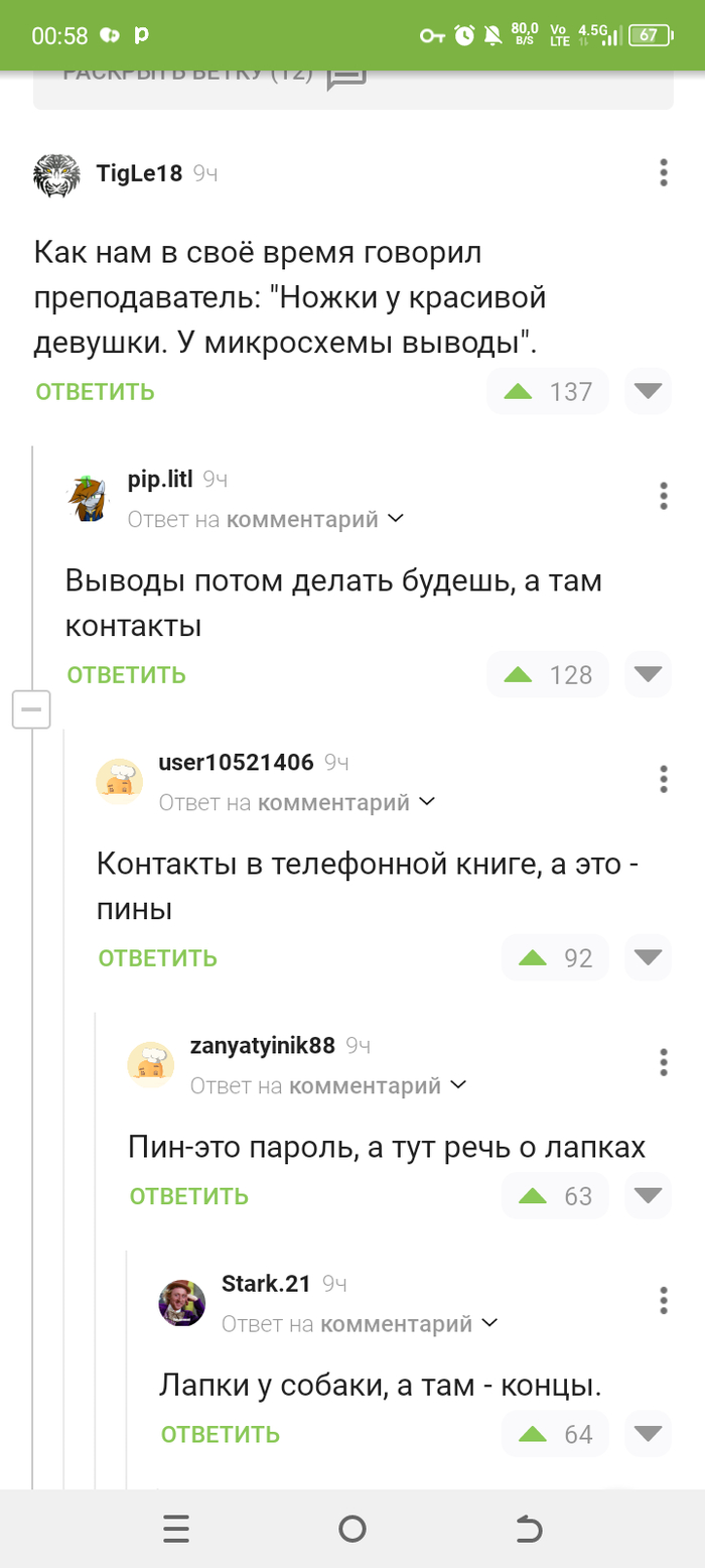 Пин конец, лапа — вывод