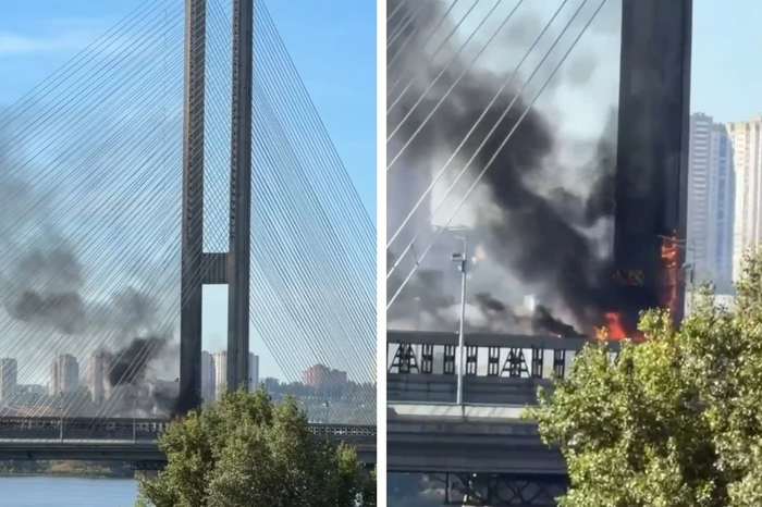 Беспилотники ударили по Южному мосту в Киеве. Фото: Кадр видео.