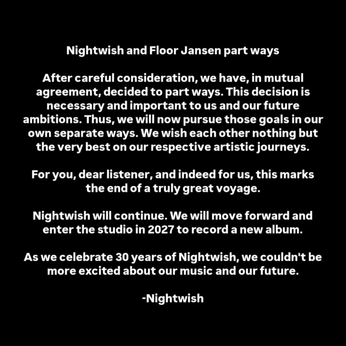 Nightwish и Флор Янсен расстаются