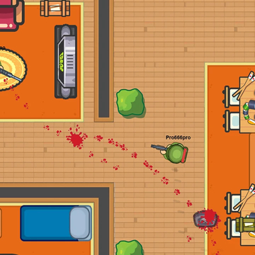 Онлайн 2D-шутер с видом сверху. Сражайся в захватывающих матчах, находи оружие, побеждай врагов и стань последним выжившим!