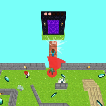 Прятки в майнкрафт - постройте стену из разбросанных по уровню блоков, защитись от наступающей толпы зомби! Не позволь сопернику уничтожить стену!
