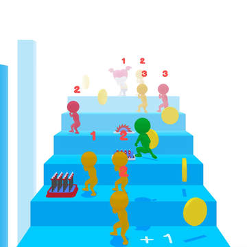 Пройди всю Боевую лестницу, скидывая других игроков и избегая ловушек. Открой скины от простых стикменов до Помни из цифрового цирка и Нубика.