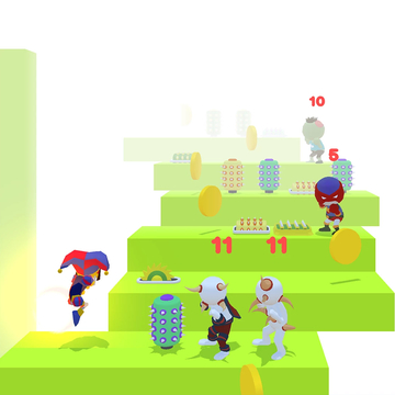 Пройди всю Боевую лестницу, скидывая других игроков и избегая ловушек. Открой скины от простых стикменов до Помни из цифрового цирка и Нубика.