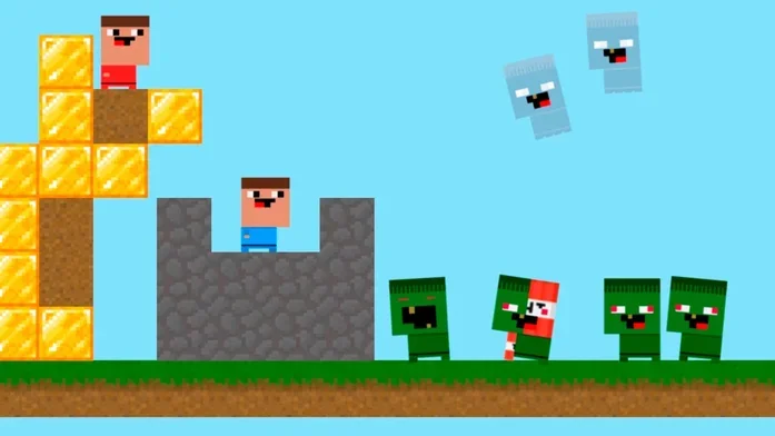 Нубики строят защиту против зомби на Пикабу Игры