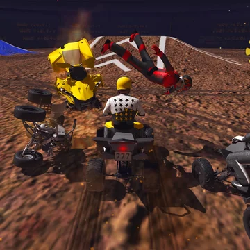 Квадрик в 2 раза лучше байка
Добро пожаловать на шоу каскадеров. Здесь вы можете оседлать различные модели квадроциклов и исполнять самые невероятные трюки.