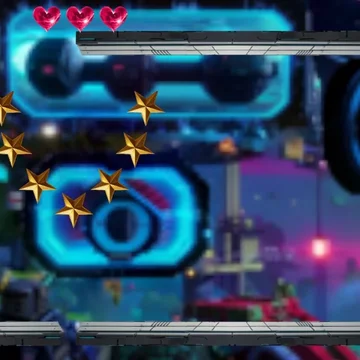 Астронавт бежит по футуристическому ландшафту, меняет гравитацию, чтобы избегать астероидов и собирать звезды, и восстанавливает жизнь с помощью золотого плюса. Он может превращаться в человечка-печеньку и ловить кексы на фоне пряничного городка.