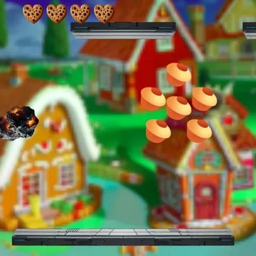 Астронавт бежит по футуристическому ландшафту, меняет гравитацию, чтобы избегать астероидов и собирать звезды, и восстанавливает жизнь с помощью золотого плюса. Он может превращаться в человечка-печеньку и ловить кексы на фоне пряничного городка.